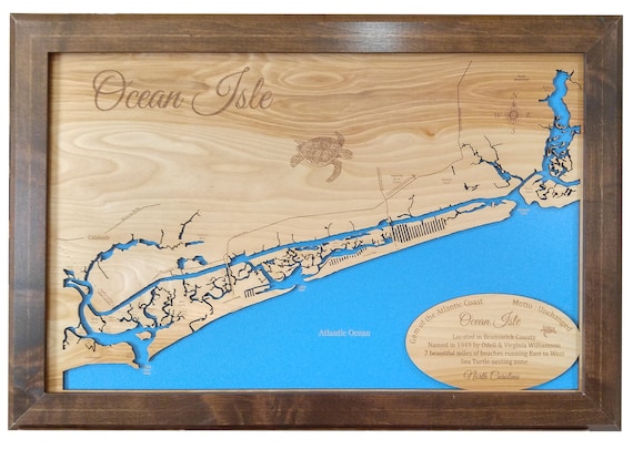 Ocean Isle Beach, North Carolina - Precision Laser Cut/Engraved Wood Map