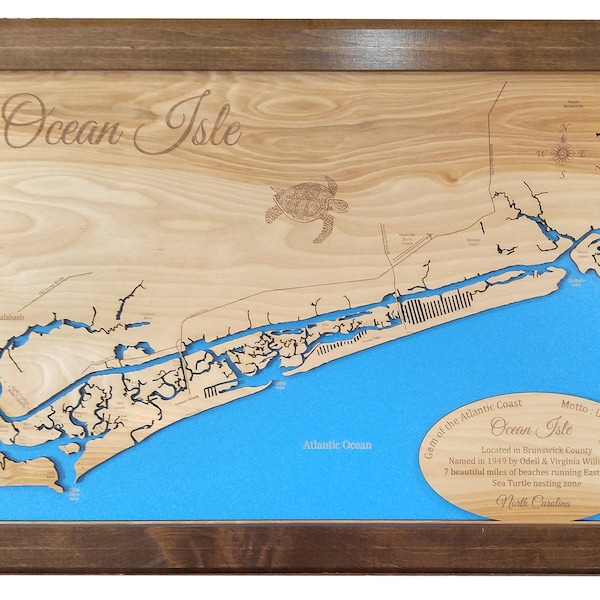 Ocean Isle Beach, North Carolina - Precision Laser Cut/Engraved Wood Map
