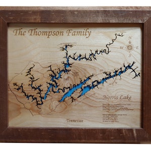 Norris Lake, Tennessee - Precision Laser Cut/Engraved Wood Map