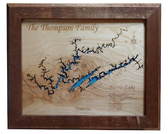 Norris Lake, Tennessee - Precision Laser Cut/Engraved Wood Map