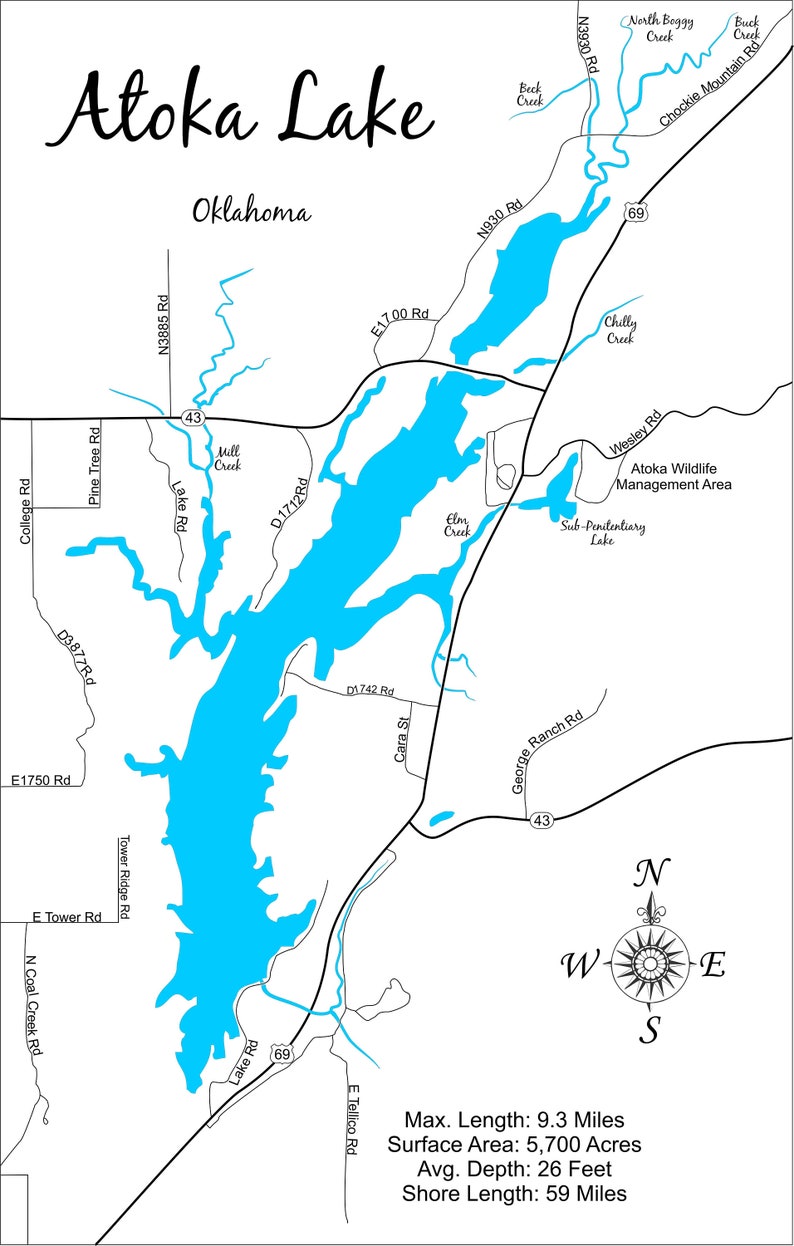 Atoka Lake in Atoka County Oklahoma Wood Laser Cut Engraved Etsy