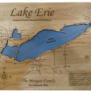 Lake Erie, NY - Precision Laser Cut/Engraved Wood Map