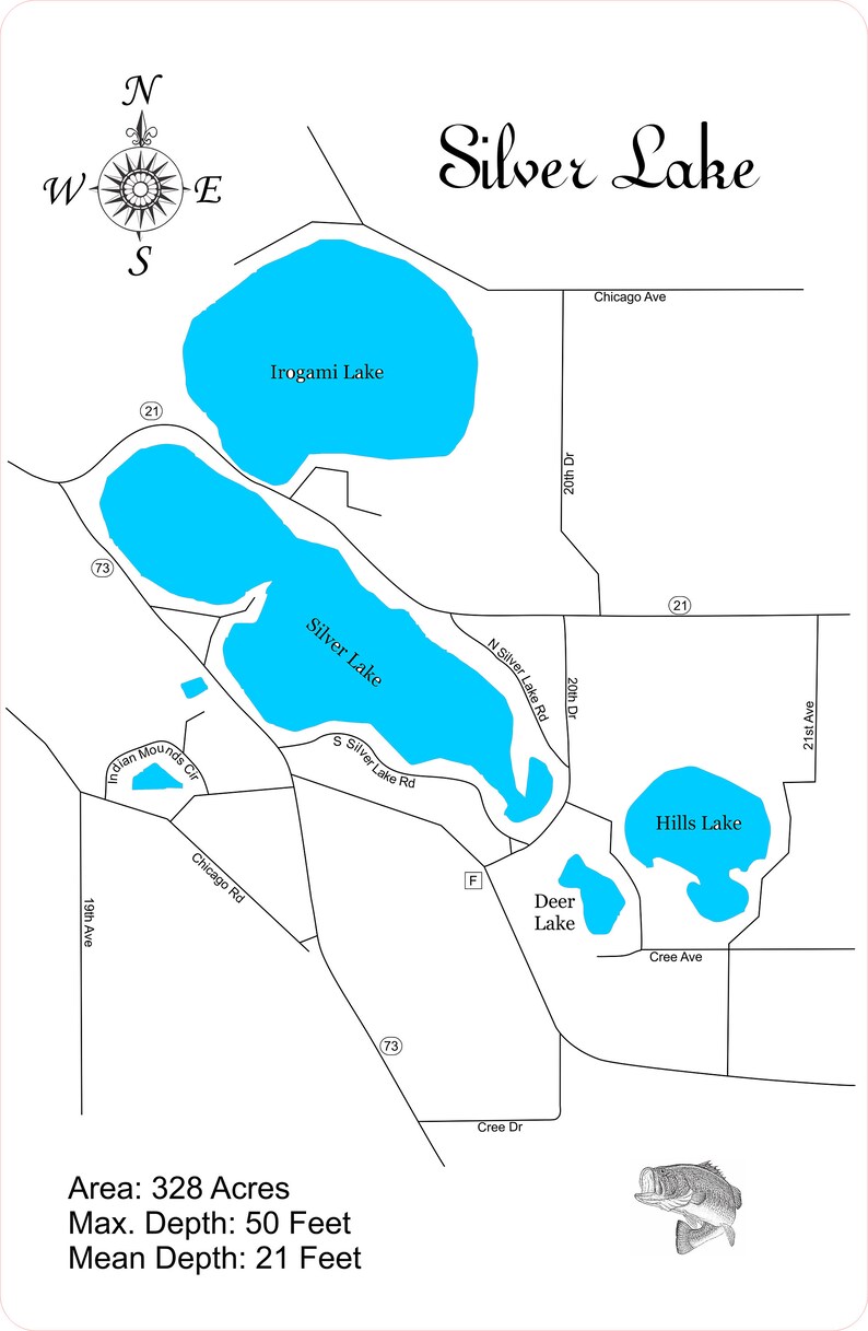 Silver Lake in Waushara County Wisconsin Wood Laser Cut Etsy