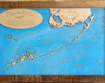 Key West, FL - Mapa de madera cortada con láser / grabada con precisión