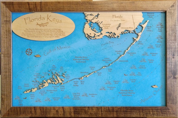 Key West, FL - Precision Laser Cut/Engraved Wood Map