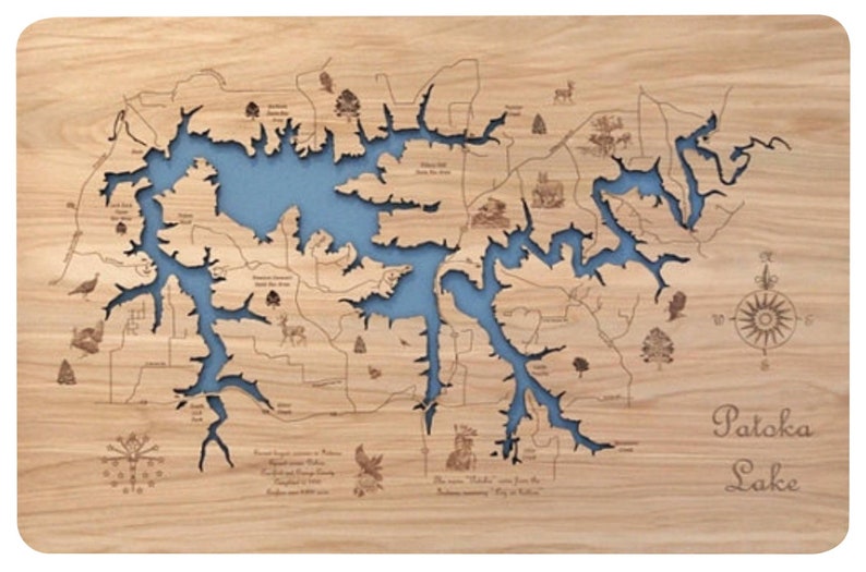 Patoka Lake IN Wood Laser Cut Topographical Engraved Map Etsy