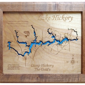 Lake Hickory in Catawba County, North Carolina  - Precision Laser Cut/Engraved Wood Map
