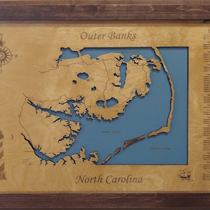 Outer Banks North Carolina - Precision Laser Cut/Engraved Wood Map