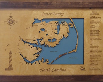 Outer Banks North Carolina - Precision Laser Cut/Engraved Wood Map