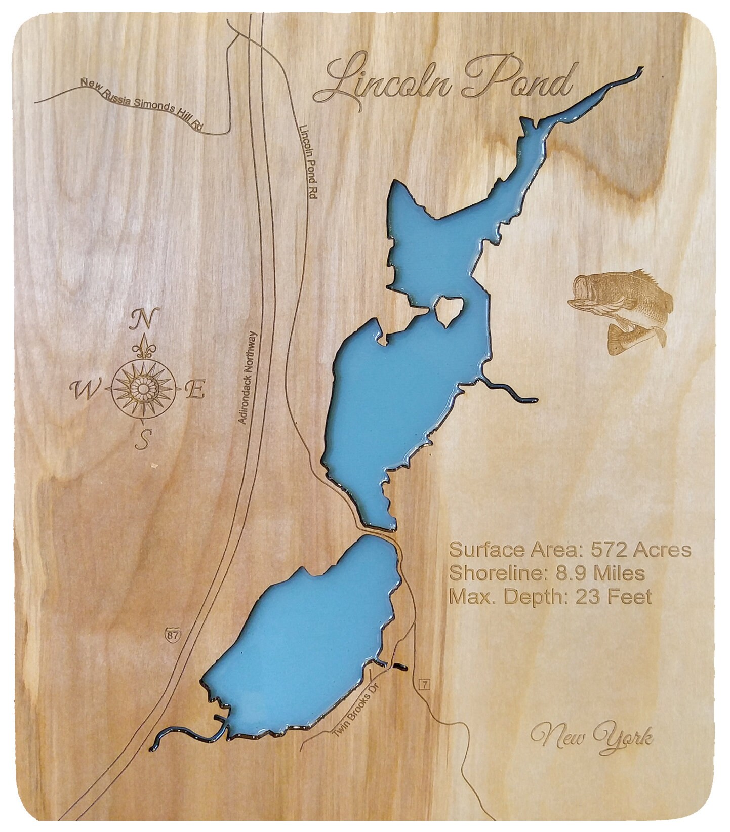 Lincoln Pond in Essex County New York Wood Laser Cut Engraved Etsy