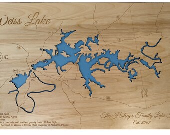 Weiss Lake Alabama Map Weiss Lake Map | Etsy