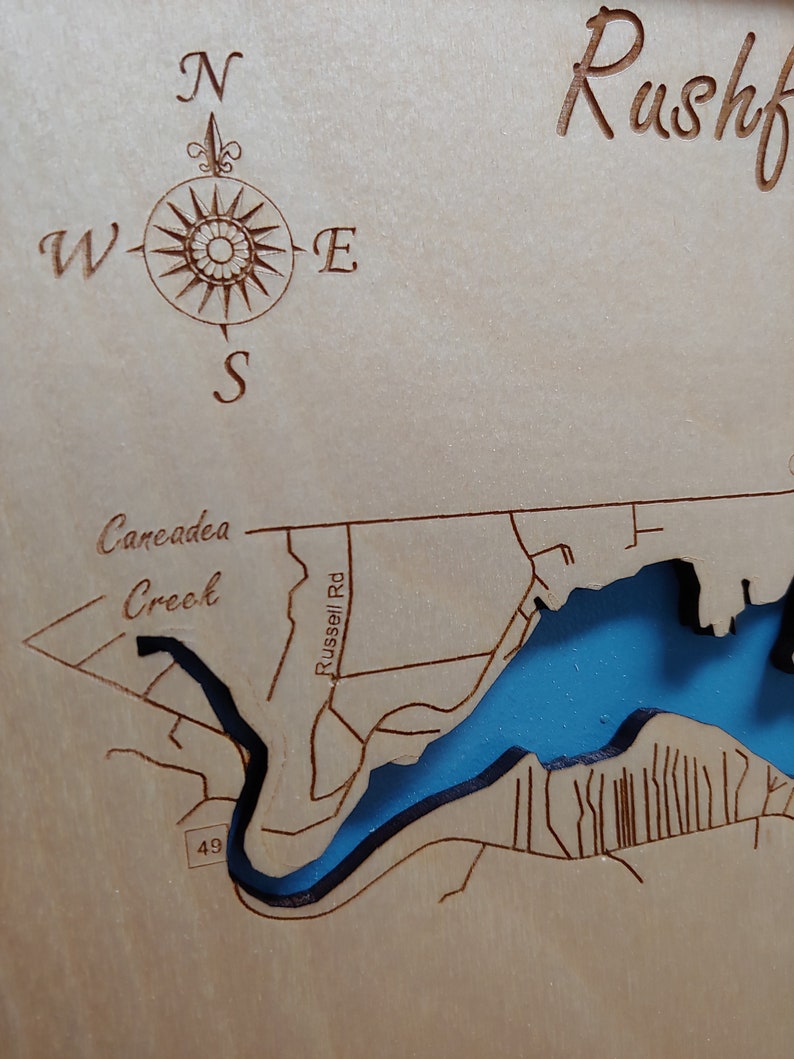 Rushford Lake New York Wood Laser Cut Engraved Map Etsy