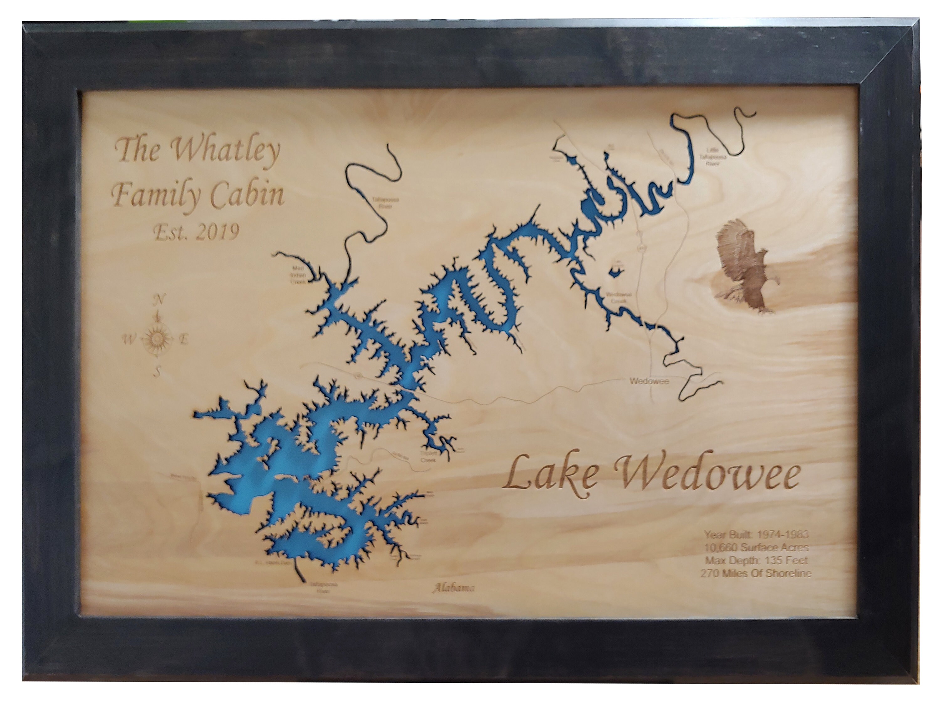 Custom Map of Lake Wedowee in Randolph County AL Wood Laser Etsy UK