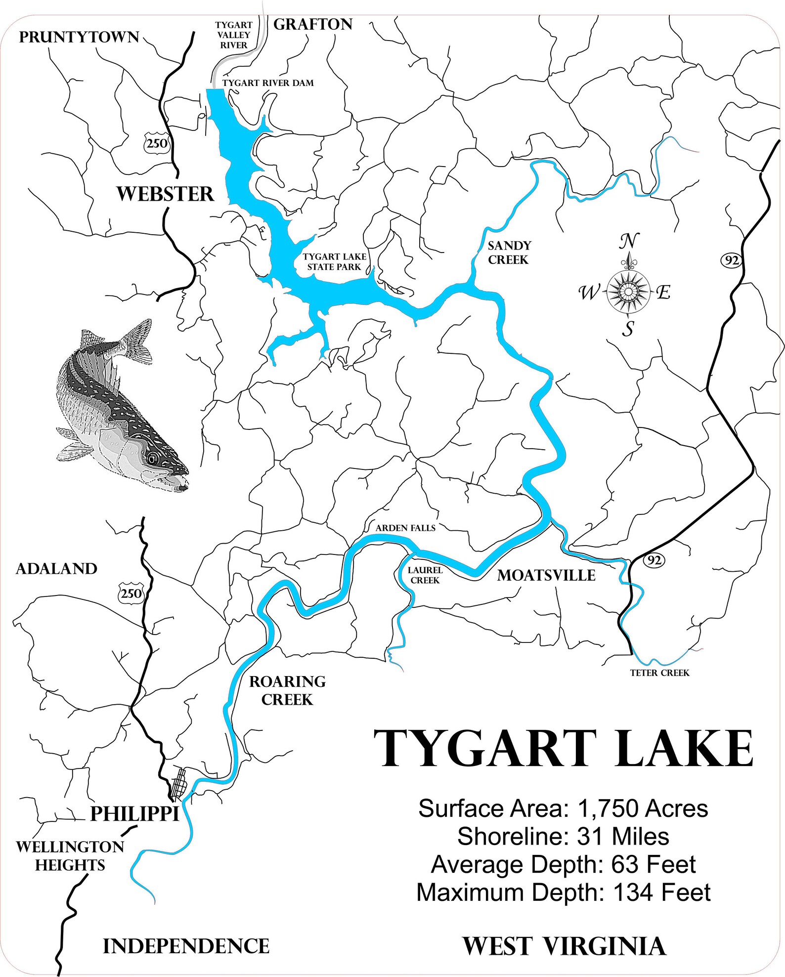 Tygart Lake en Grafton West Virginia Wood Laser Cut Mapa Etsy