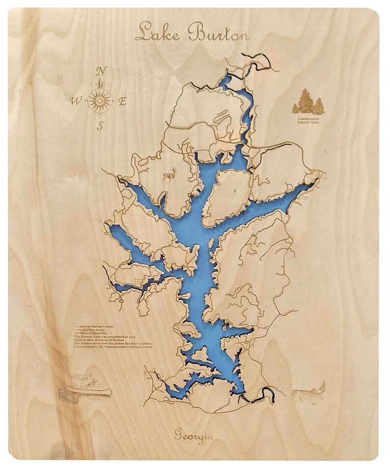 lake-burton-georgia-wood-laser-cut-topographical-engraved-map-etsy