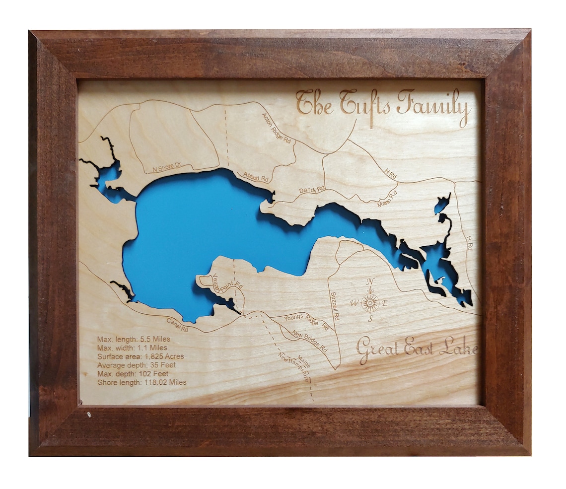 Great East Lake in Maine and New Hampshire Wood Laser Engraved Etsy