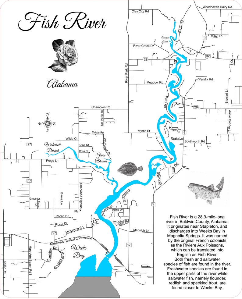 Fish River in Baldwin County Alabama Wood Laser Cut Engraved Etsy