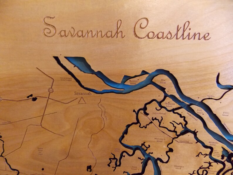Savannah wooden laser engraved coastal map wall Etsy