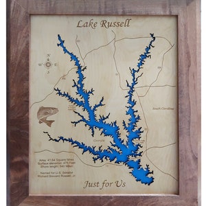 Lake Russell, Georgia - Precision Laser Cut/Engraved Wood Map