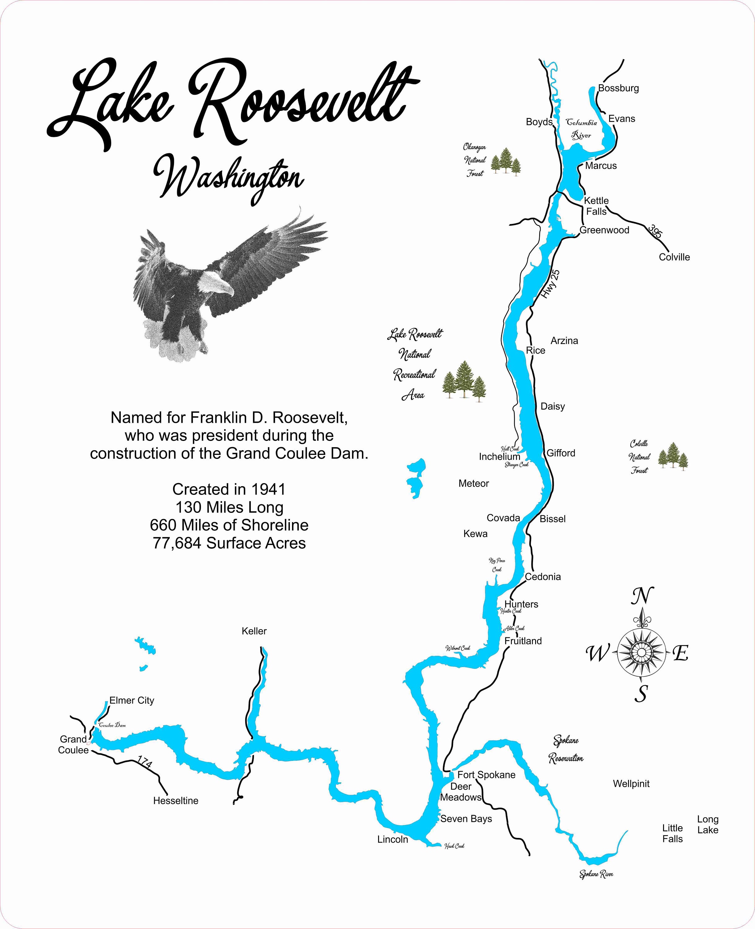 Lake Roosevelt Washington Laser Cut Wood Map Etsy