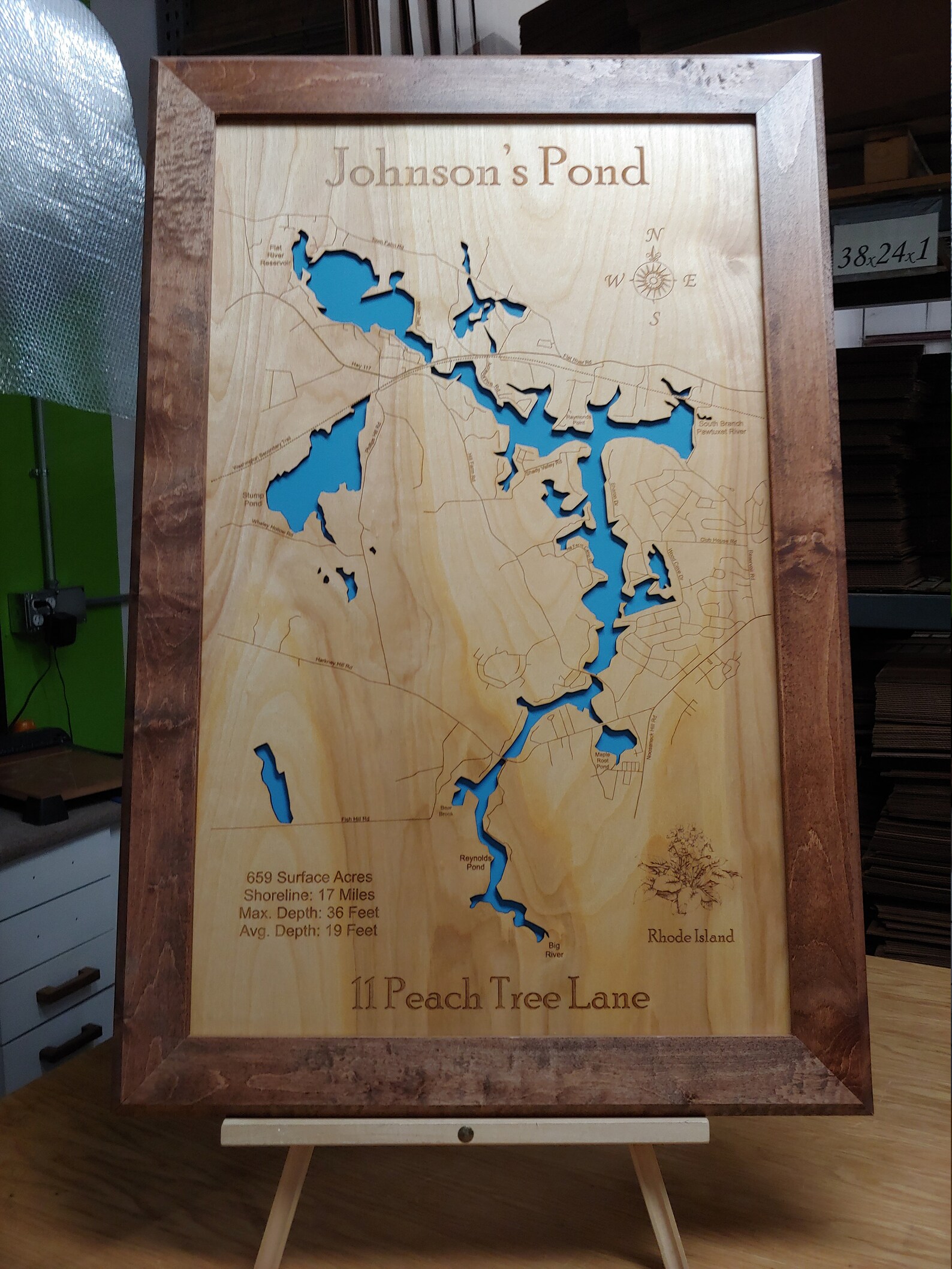 Johnsons Pond in Kent County Rhode Island Wood Laser Cut ...