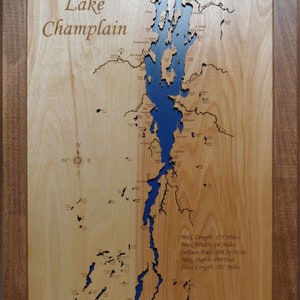 Lake Champlain, Vermont  - Precision Laser Cut/Engraved Wood Map