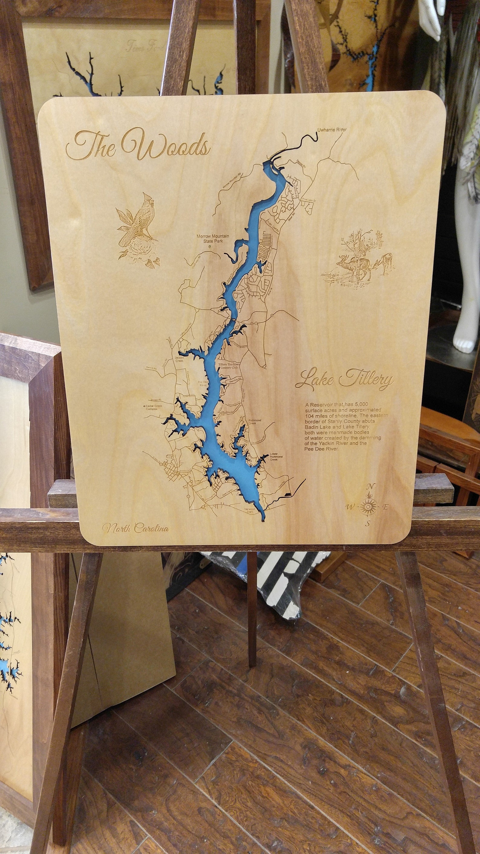 Lake Tillery North Carolina Wood Cut Laser Map Etsy