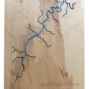 Upper Buffalo River in Arkansas - Precision Laser Cut/Engraved Wood Map