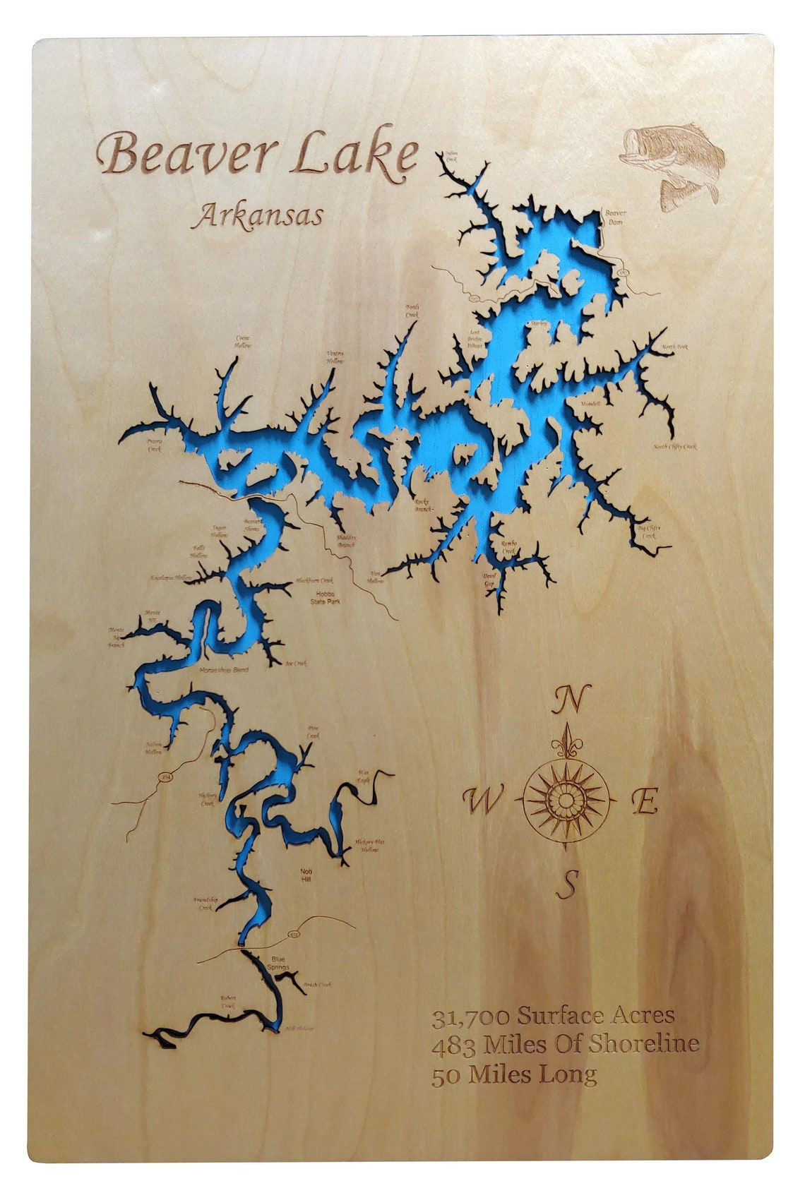Custom Map of Beaver Lake Arkansas Laser Cut Wood Map Etsy