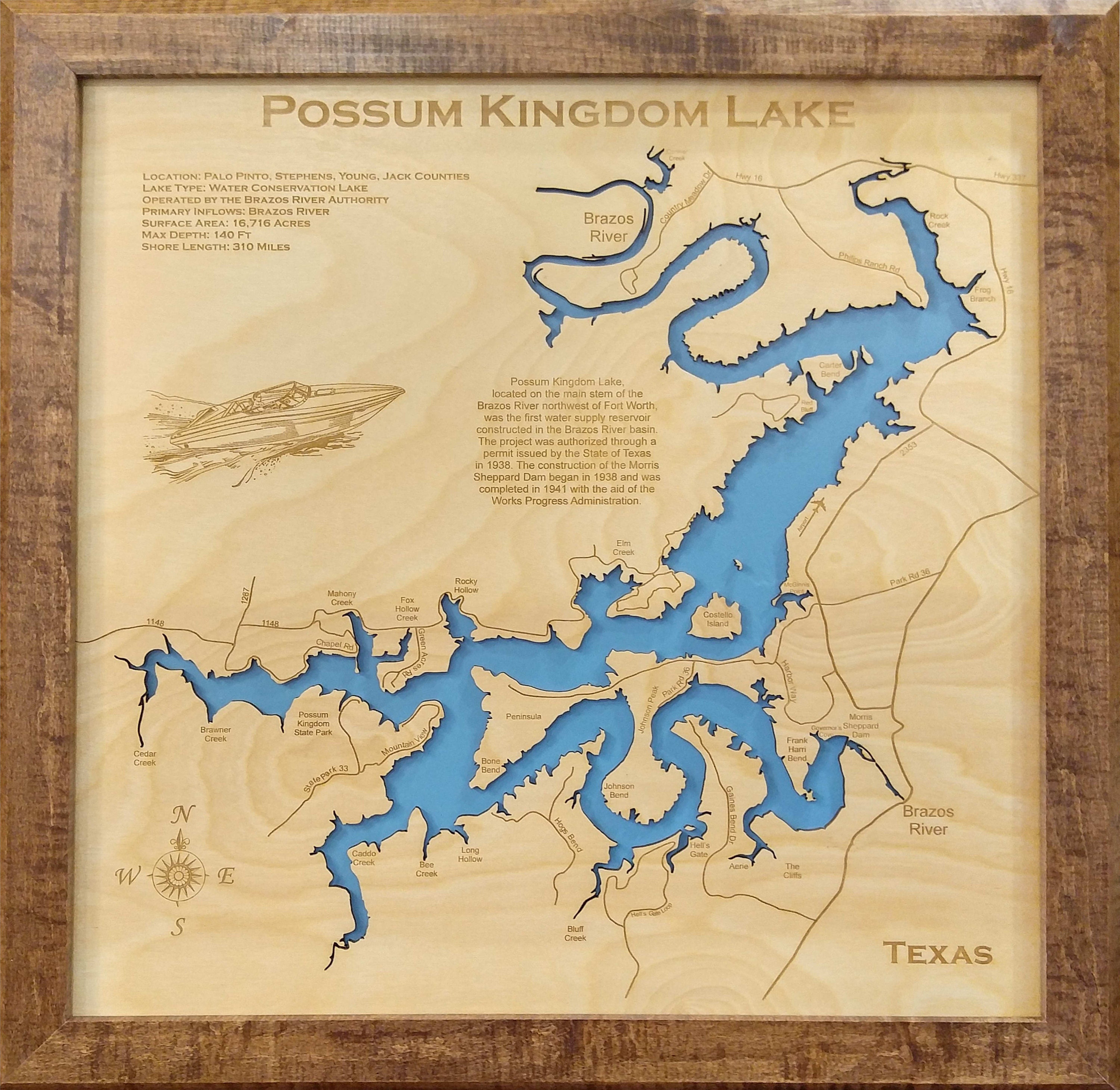 Possum Kingdom Lake Map Custom Map Of Possum Kingdom Lake In Palo Pinto Stephens | Etsy Australia