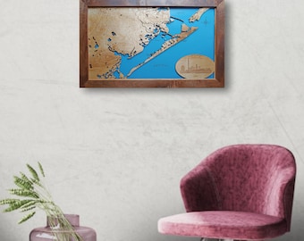 Galveston, Texas Wood Mapa grabado con láser / Texto personalizado incluido / Cartel de madera / Arte mural / Hecho a pedido