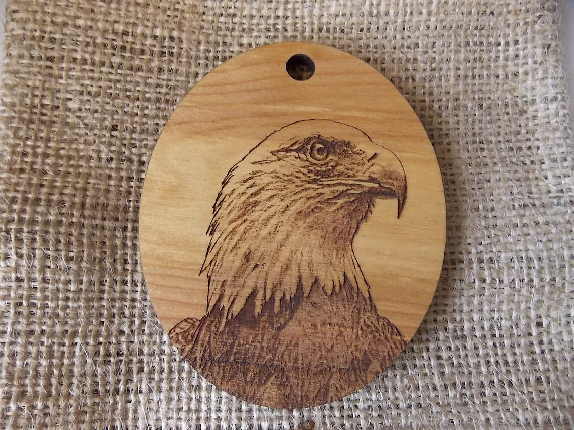 Wood Ornament Laser Engraved With Image of a American Bald Etsy