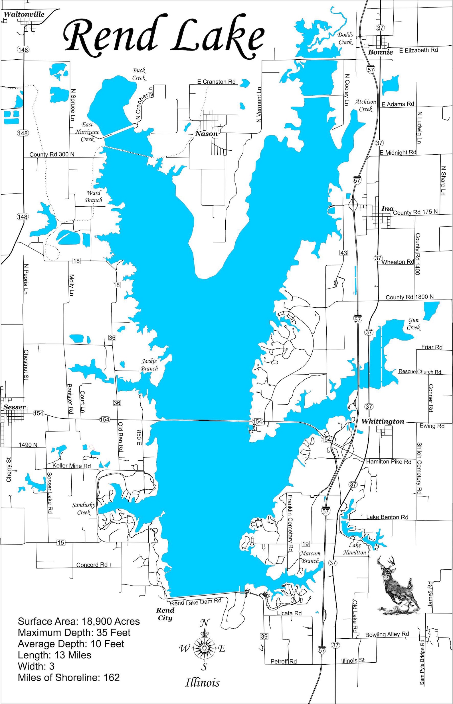 Rend Lake in Southern Illinois Wood Laser Cut Engraved Map Etsy