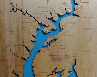 Potomac River Maryland Wood Laser Engraved