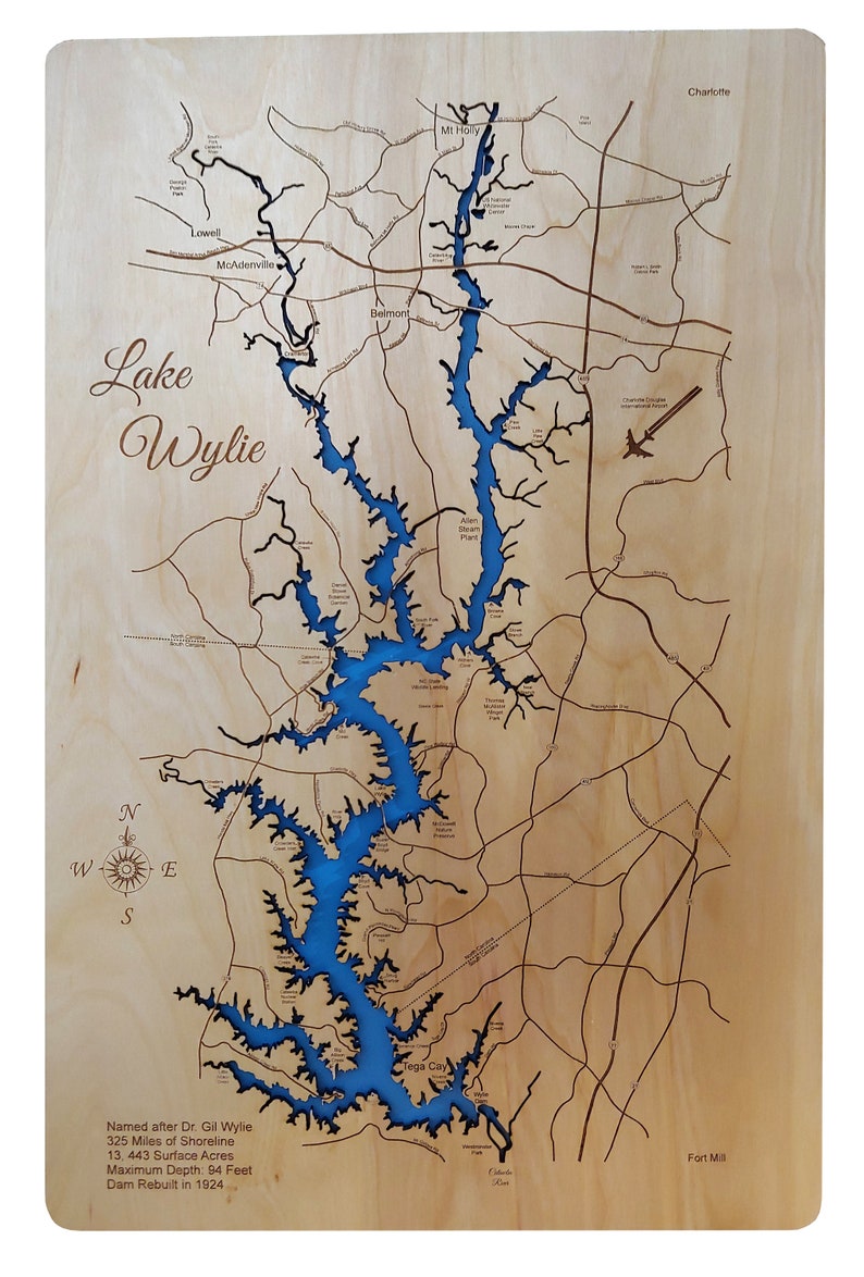 Lake Wylie NC SC Topographical Engraved Map Etsy