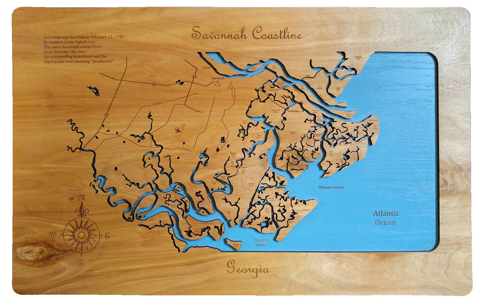 Savannah wooden laser engraved coastal map wall Etsy
