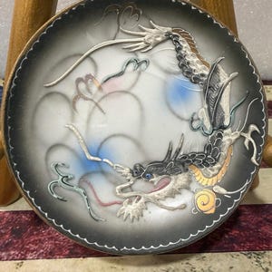 Vintage Japanese Moriage Dragonware 4” Saucer Plate Raised Dragon Porcelain