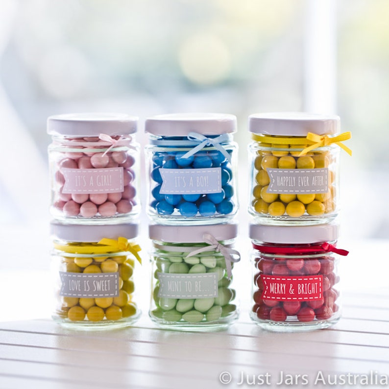 35 x 100ml small round glass jars with STICKERS Perfect DIY Etsy