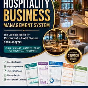 System för ledningshantering för hotell och restaurang | Restaurang- och hotellplanerare | KPI- och finansmallar | Digital nedladdning