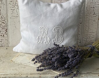 Large Lavender Pillow Sachet~ Antique linen Monogram AB