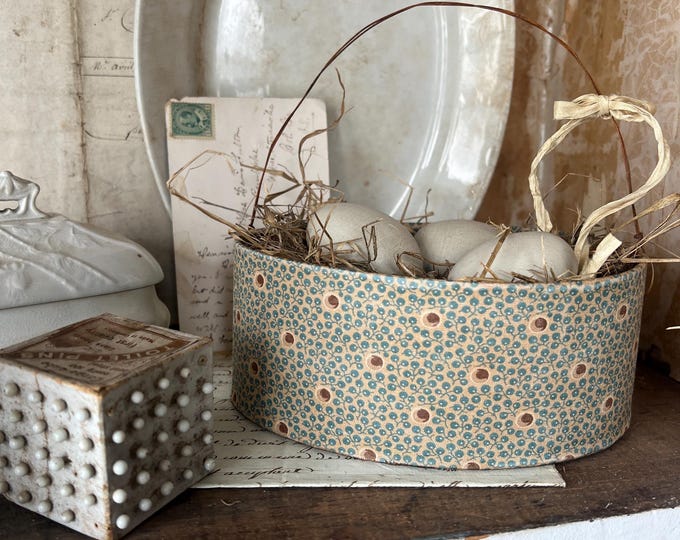 Floral Fabric Covered Box/light Blue Calico /oval Box/wooden Eggs - Etsy