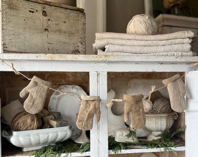 Primitive Grainsack Mitten Garland/set of Four/ Antique Grain Sack - Etsy