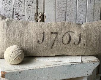 Antique Grain Sack Pillow/ Linen/ Reproduction/ Farmhouse