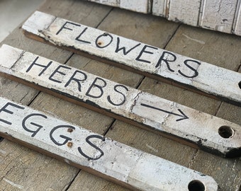 Vintage wood garden sign/set of three/hand painted/chippy white
