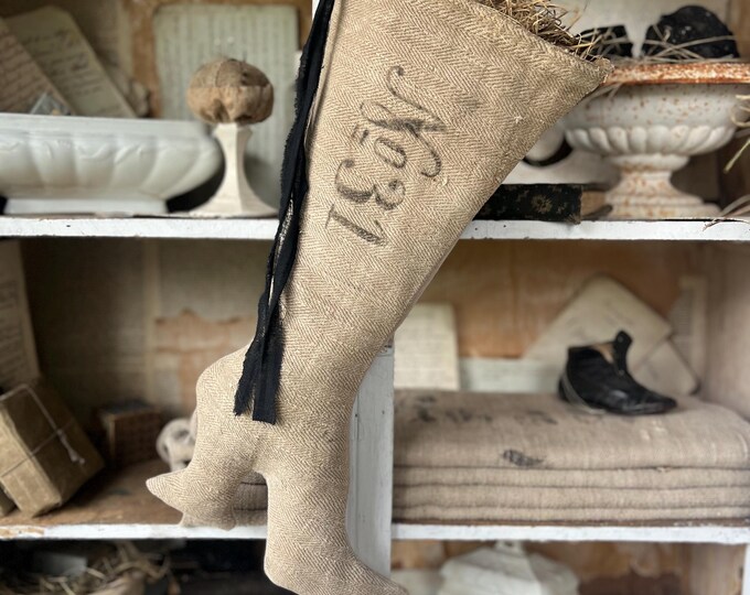 Large Witches Boot/ Antique Grainsack/ Primitive Stocking/ Added ...