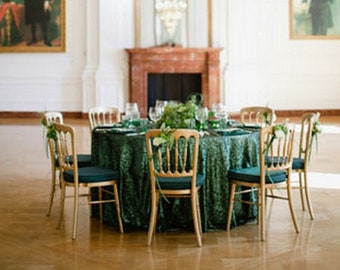 Emerald Green Sequin Tablecloth, Sequin Runners, Metallic, Overlays.