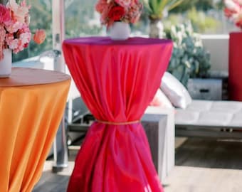 Mantel fucsia naranja, cóctel, mesa alta, quinceañera, despedida de soltera, Barbie, princesa, Diwali, Cinco de Mayo, playa mexicana