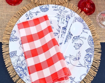 Servilletas a cuadros rojos, blancos o azul marino, 4 de julio, boda en una casa de campo, estilo moderno, preppy, aniversario, despedida de soltero, Navidad.