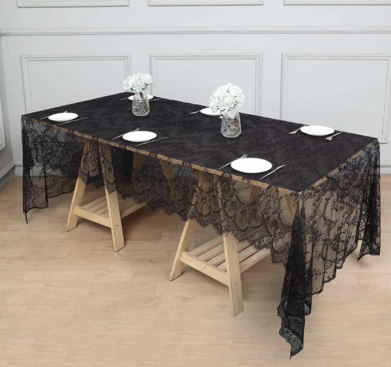 Lace Tablecloth, Ivory White or Black , 60X120, 60 X108, 120" ROUND Black