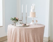 Champagne Sequin Tablecloths, Sequin Overlays,  1 DAY SHIP 72" X 72", 90" x 90", 90", 108" , 120", 132"  Champagne Blush